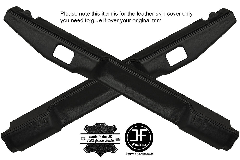 BLACK STICH 2X MID TOP HANDLE TRIM LEATHER COVER FITS LAND ROVER DEFENDER 110 SW