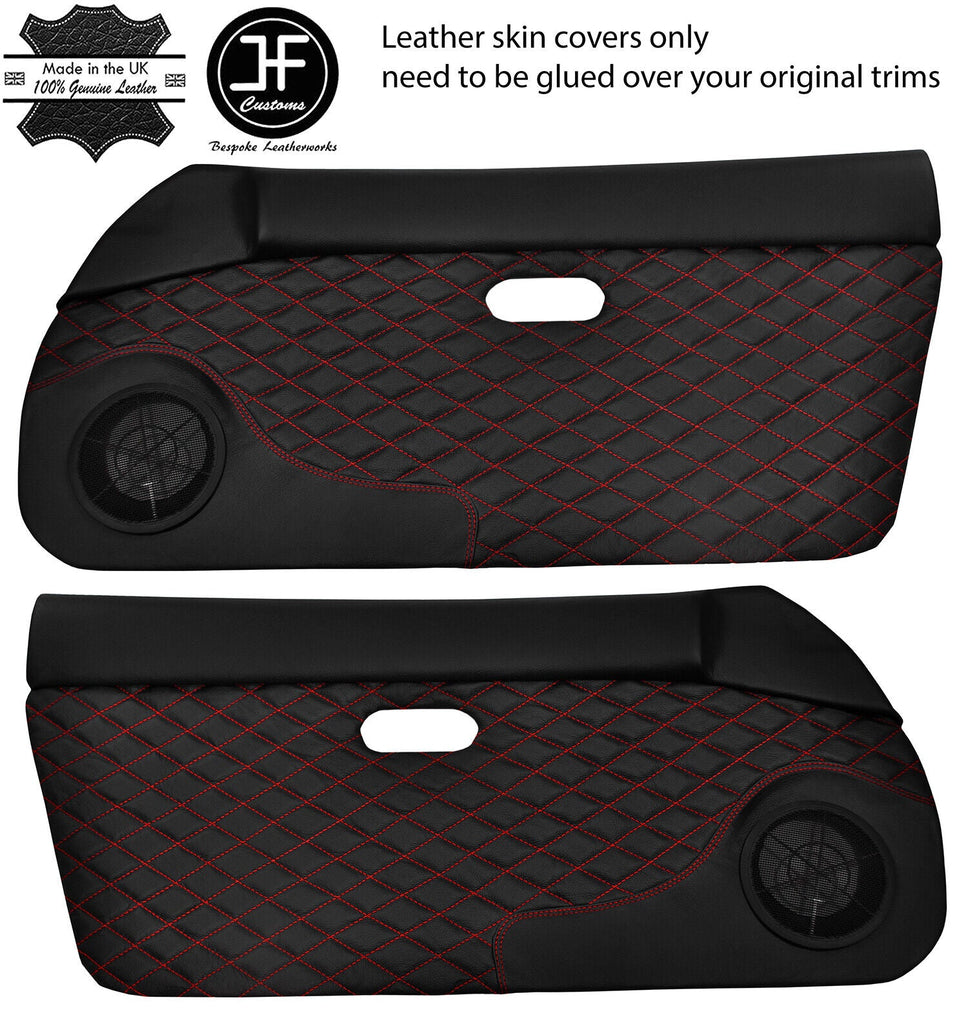 RED DIAMOND STITCH 2X DOOR CARD LEATHER COVERS FOR MAZDA MX5 MK1 MIATA 89-97
