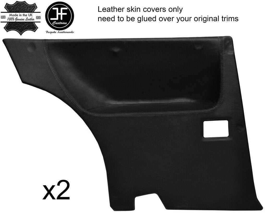 BLACK LEATHER 2X REAR FULL DOOR CARD COVERS FITS SAAB 900 CLASSIC 78-93