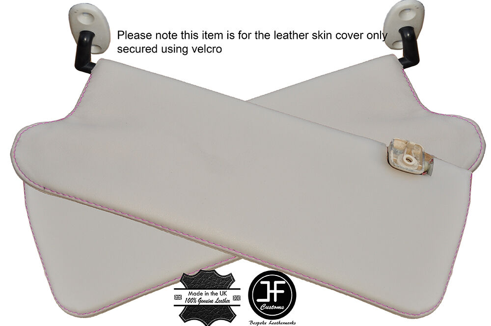 PINK STITCH 2X SUN VISORS GREY LEATHER COVERS FITS FIGARO 1991-1993 CUSTOM NEW