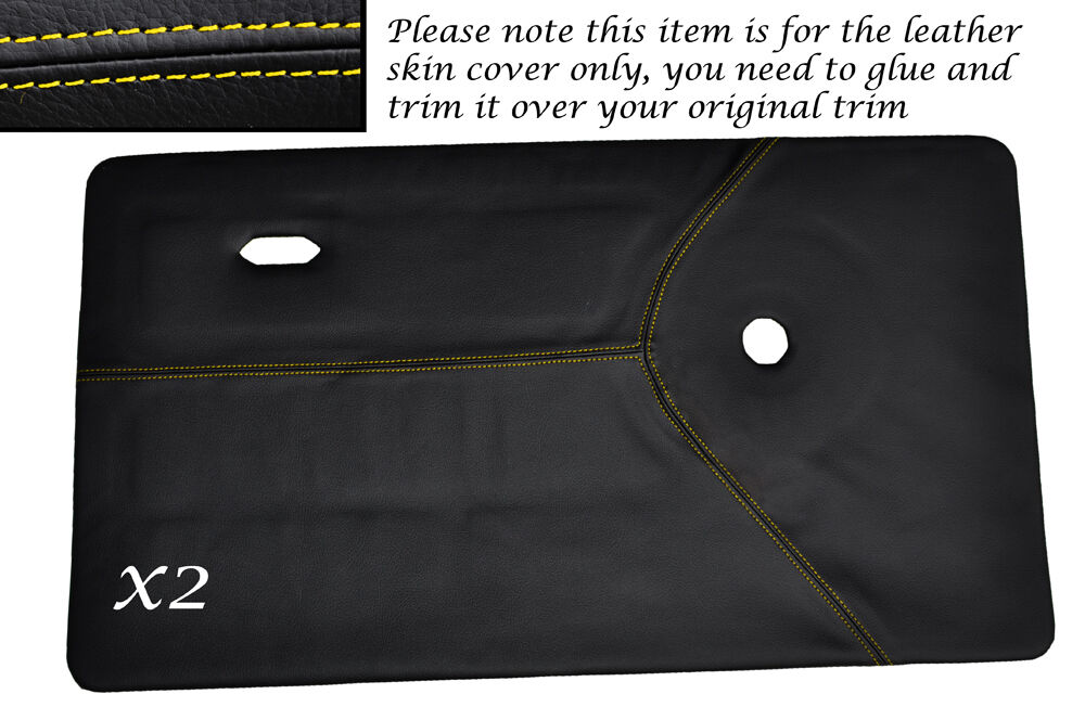 YELLOW STITCH 2X FRONT DOOR CARDS LEATHER SKIN COVERS FITS MINI CLASSIC COOPER