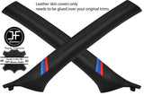 BLACK STITCH TRI STRIPE 2X A PILLAR LEATHER COVERS FOR BMW 3 E46 COUPE 98-05