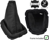 BLACK STITCH REAL LEATHER GEAR GAITER+PLASTIC FRAME FITS TOYOTA YARIS 2011-2014