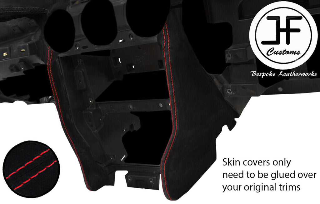 RED STITCH 2X RADIO SURROUND TRIM SUEDE COVERS FOR FORD MUSTANG 15-19 CUSTOM NEW