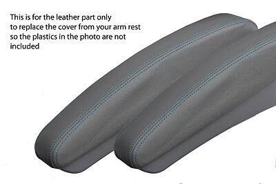 BLUE STITCH 2X GREY ARMREST SKIN COVERS FITS MERCEDES V CLASS VITO W638 96-03