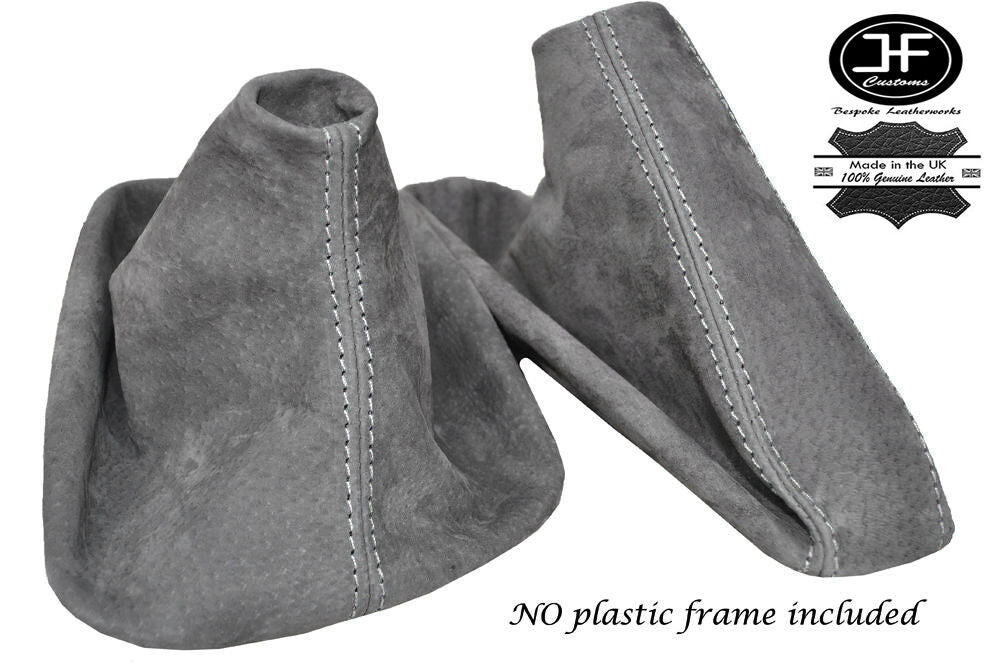 WHITE STITCH MANUAL GRAPHITE SUEDE GEAR HANDBRAKE GAITER FOR BMW E34 1988-1995