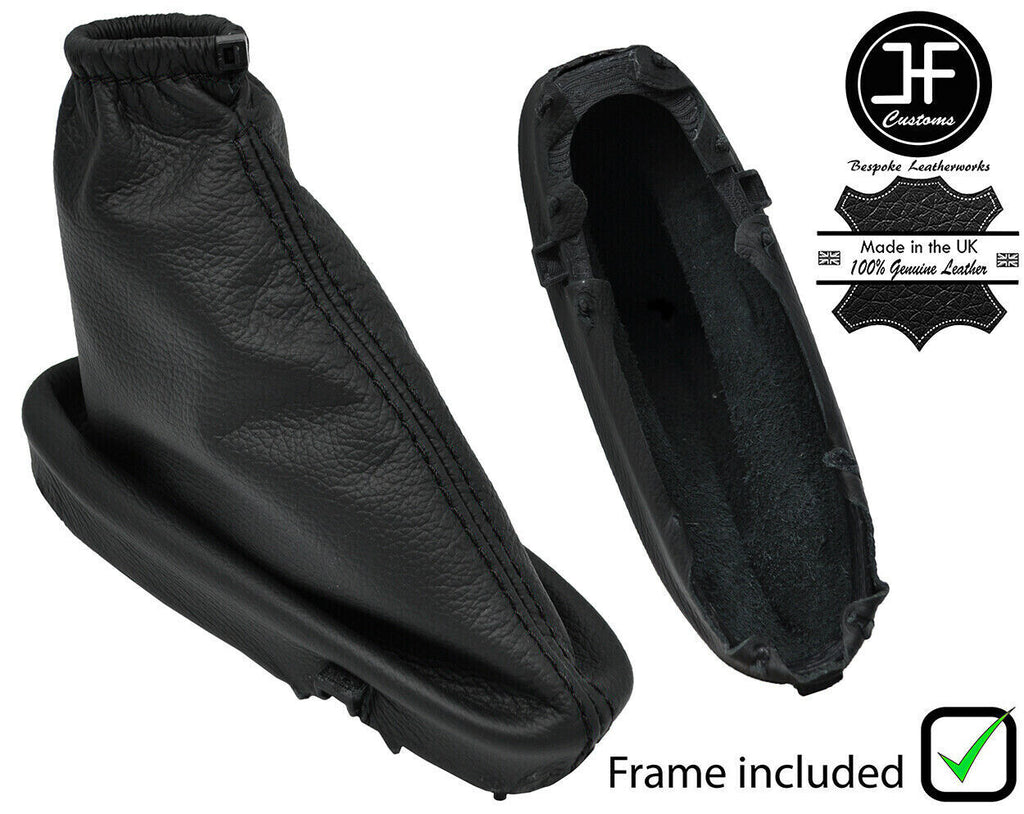 BLACK STITCH LEATHER HANDBRAKE GAITER + PLASTIC FRAME FITS FORD PUMA 97-02