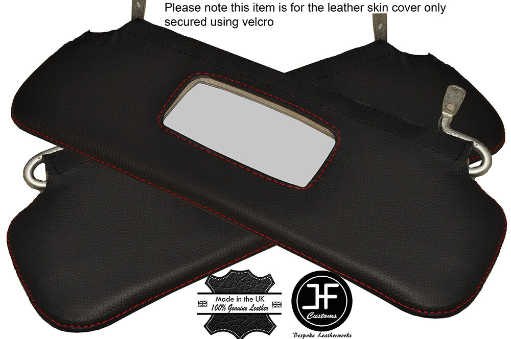 RED STITCHING 2X SUN VISORS LEATHER COVERS FITS RELIANT ROBIN CUSTOM NEW