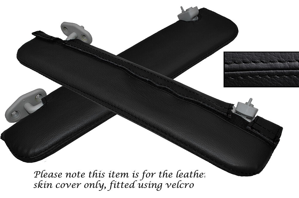 BLACK STITCH 2X SUN VISORS LEATHER SKIN COVERS FITS LOTUS EVORA 2009-2014