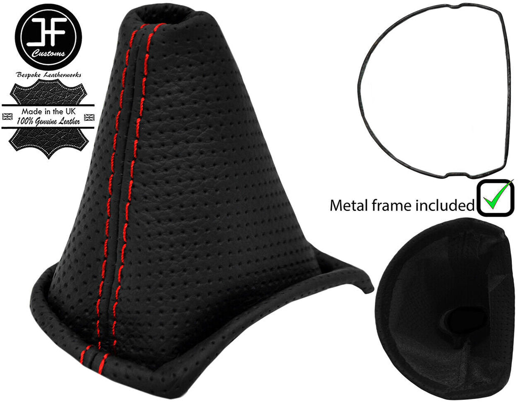 RED STITCH PERFORATED LEATHER AUTO GEAR GAITER +METAL FRAME FOR MG MGTF 99-05