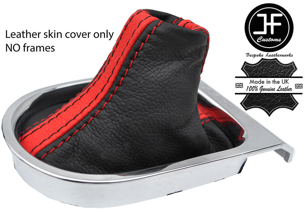 BLACK & RED STRIPE TOP GRAIN LEATHER MANUAL GEAR GAITER FOR FORD MUSTANG 15-17