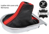 BLACK & RED STRIPE TOP GRAIN LEATHER MANUAL GEAR GAITER FOR FORD MUSTANG 15-17