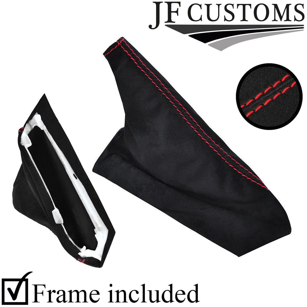 RED STITCH REAL SUEDE HANDBRAKE COVER + PLASTIC FRAME FOR CORVETTE C6 05-13