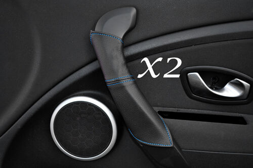 BLUE STITCH FITS RENAULT MEGANE MK3 2009-2012 2X DOOR HANDLE LEATHER COVERS