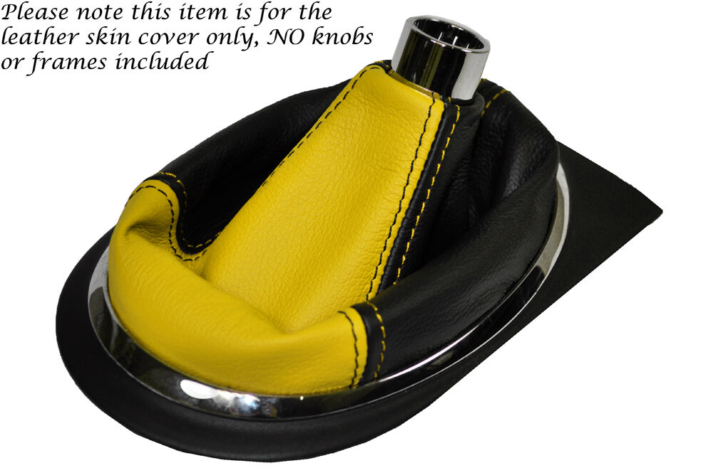 BLACK YELLOW LEATHER GEAR GAITER FITS HONDA CIVIC SALOON COUPE IMA 01-05