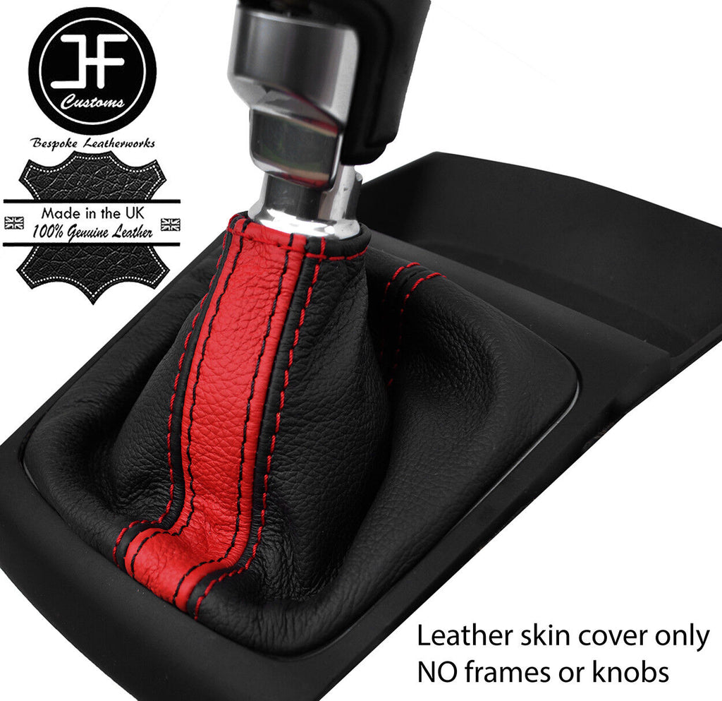BLACK & RED STRIPE TOP GRAIN LEATHER MANUAL GEAR GAITER FOR HYUNDAI i30 12-16