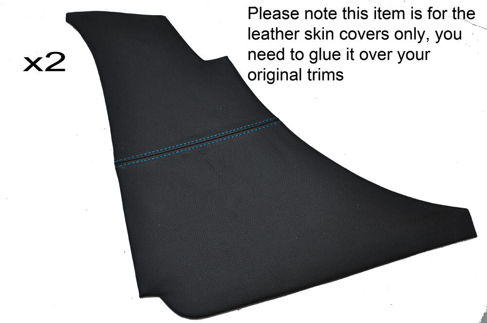BLUE STITCH 2X REAR QUATER  DOOR CARD PANEL LEATHER SKIN COVERS FITS MG MGB GT