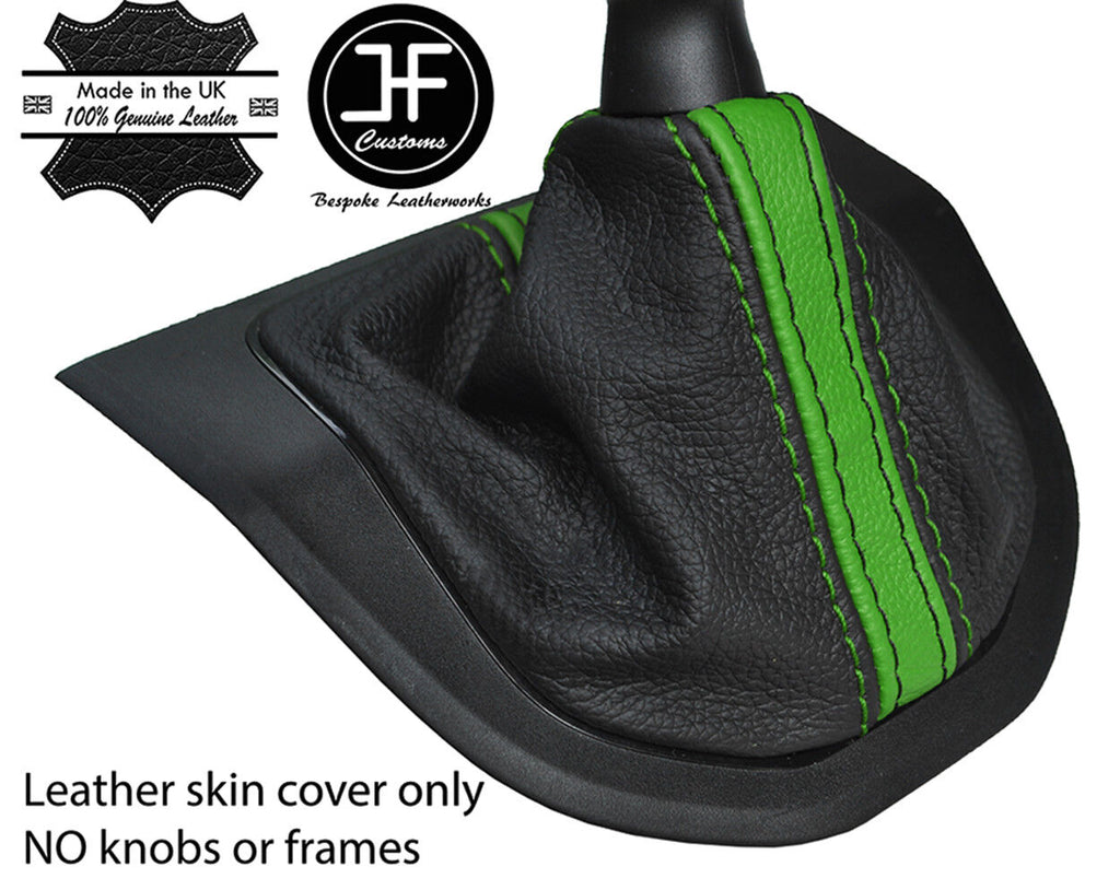 BLACK & GREEN STRIPE TOP GRAIN LEATHER GEAR GAITER FITS VW T6 TRANSPORTER 16-19
