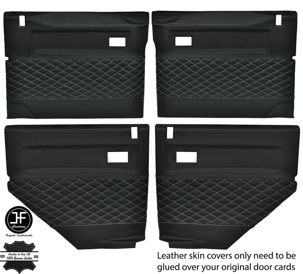 GREY DIAMOND STITCH 4X DOOR CARD LEATHER COVERS FOR LAND ROVER DEFENDER 90 110