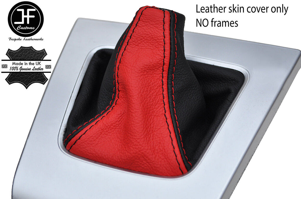 BLACK & RED TOP GRAIN REAL LEATHER MANUAL GEAR GAITER FITS MAZDA 5 2005-2010