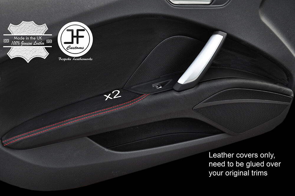 RED STITCH 2X FRONT DOOR ARMREST TRIM LEATHER COVERS FITS AUDI TT 8S 2015-17