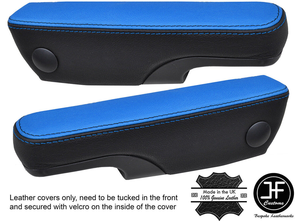 BLACK & BLUE LEATHER 2X SEAT ARMREST COVERS FITS FORD TRANSIT MK7 2006-2013