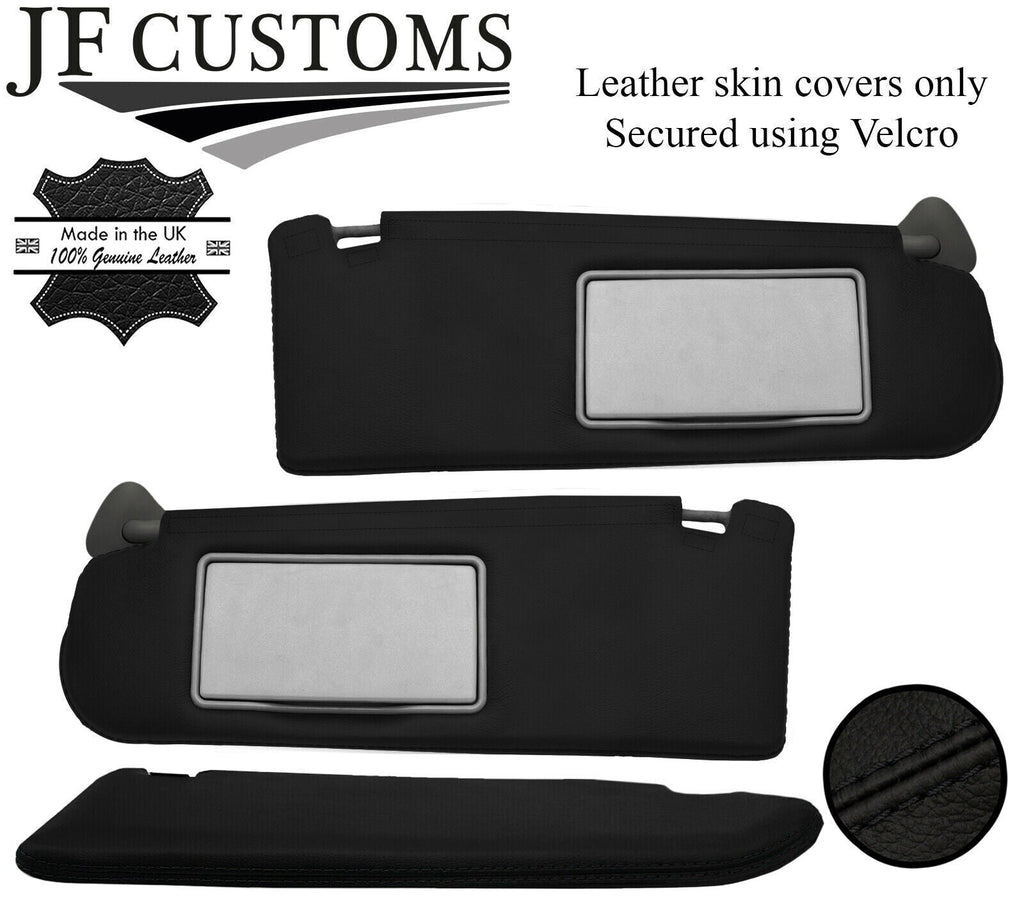 BLACK STITCH TOP-GRAIN LEATHER 2X SUN VISOR COVERS FITS JAGUAR S TYPE 02-08