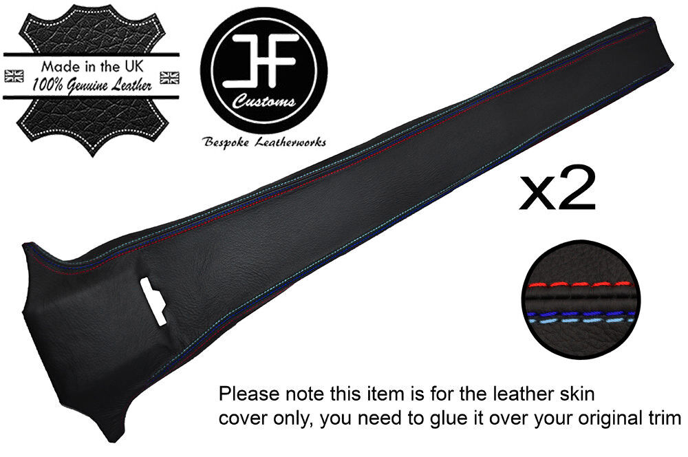 BLACK LEATHER TRI STITCH 2X B PILLAR TRIM COVERS FITS BMW 5 SERIES E28 81-87