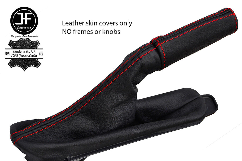 RED STITCH TOP GRAIN LEATHER HANDBRAKE+HANDLE COVERS FITS FORD MUSTANG 15-17