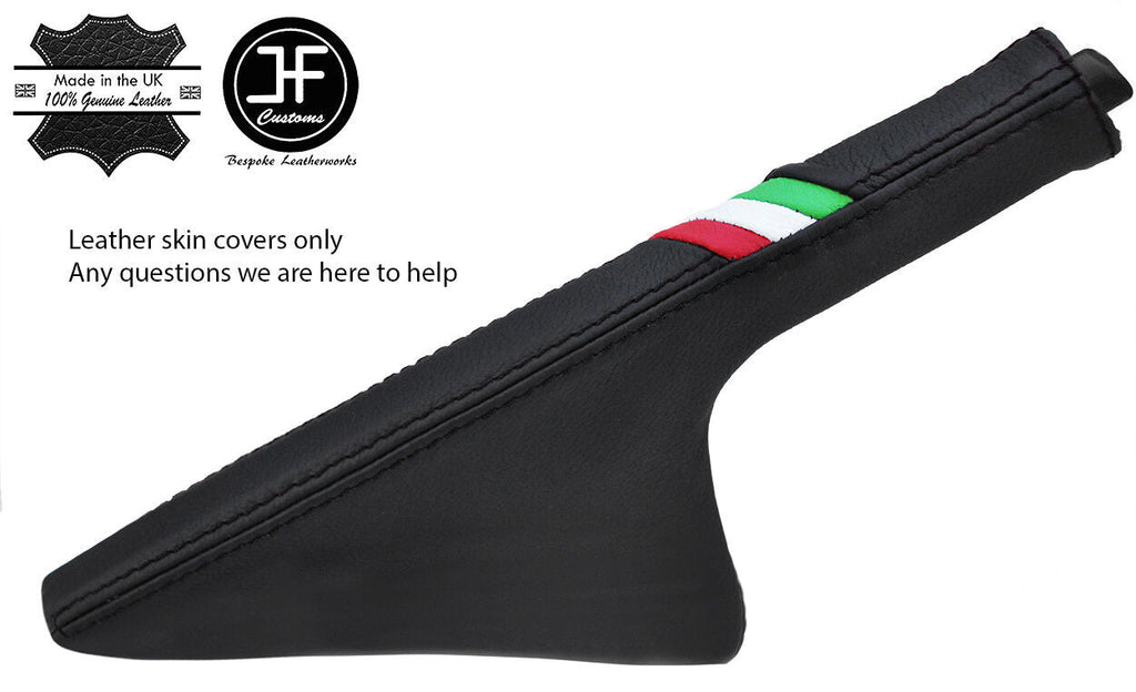 BLACK STITCH ITALIAN FLAG LEATHER SLIM HANDBRAKE GAITER FOR FIAT 500 07-17