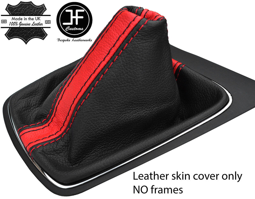 BLACK & RED STRIPE TOP GRAIN LEATHER GEAR GAITER FOR SEAT LEON MK3 12-17