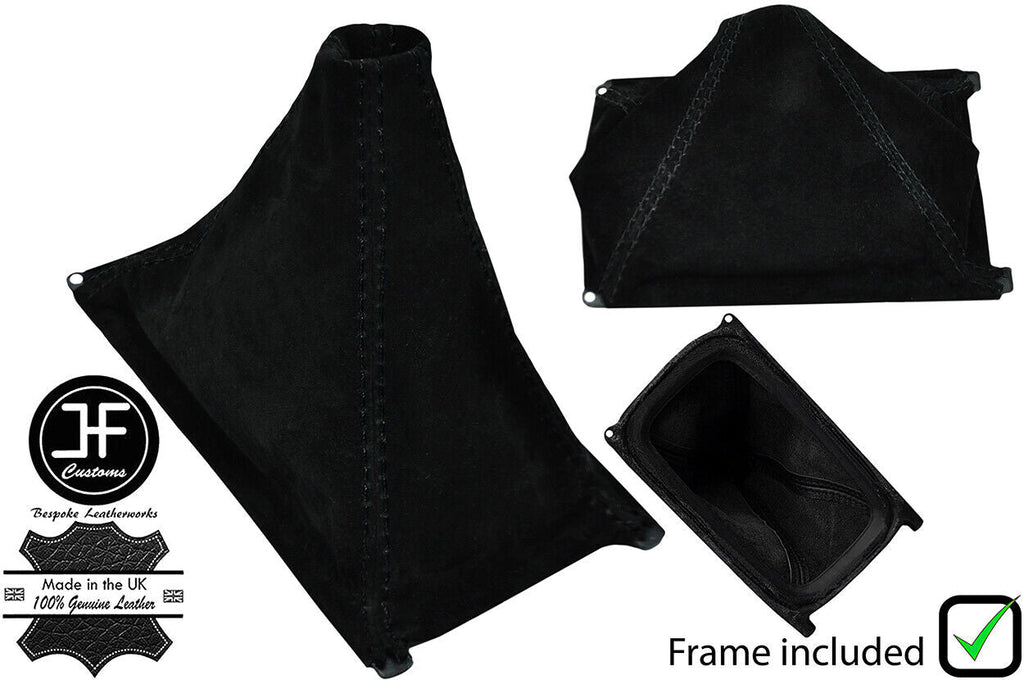 BLACK STITCH SUEDE GEAR GAITER+PLASTIC FRAME+TOP RING FOR HONDA CIVIC 88-95