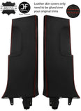 RED STITCH 2X LOWER B PILLAR LEATHER COVERS FOR SEAT LEON MK2 1P 2005-2011