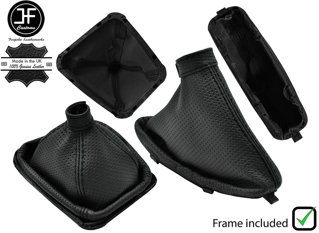 BLACK STITCH PERFORATED LEATHER GAITER SET+PLASTIC FRAME FOR ALFA ROMEO 159