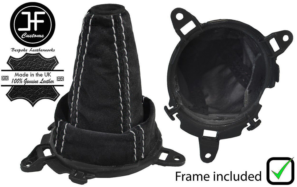 WHITE STITCH SUEDE GEAR + PLASTIC FRAME + RING FOR HONDA CIVIC TYPE R FN2 06-12