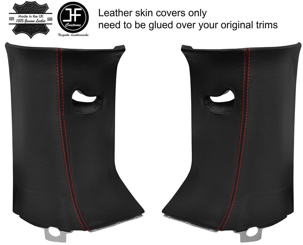 RED  STITCH 2X UPPER D PILLAR LEATHER COVERS FOR LAND ROVER DISCOVERY 4 09-16