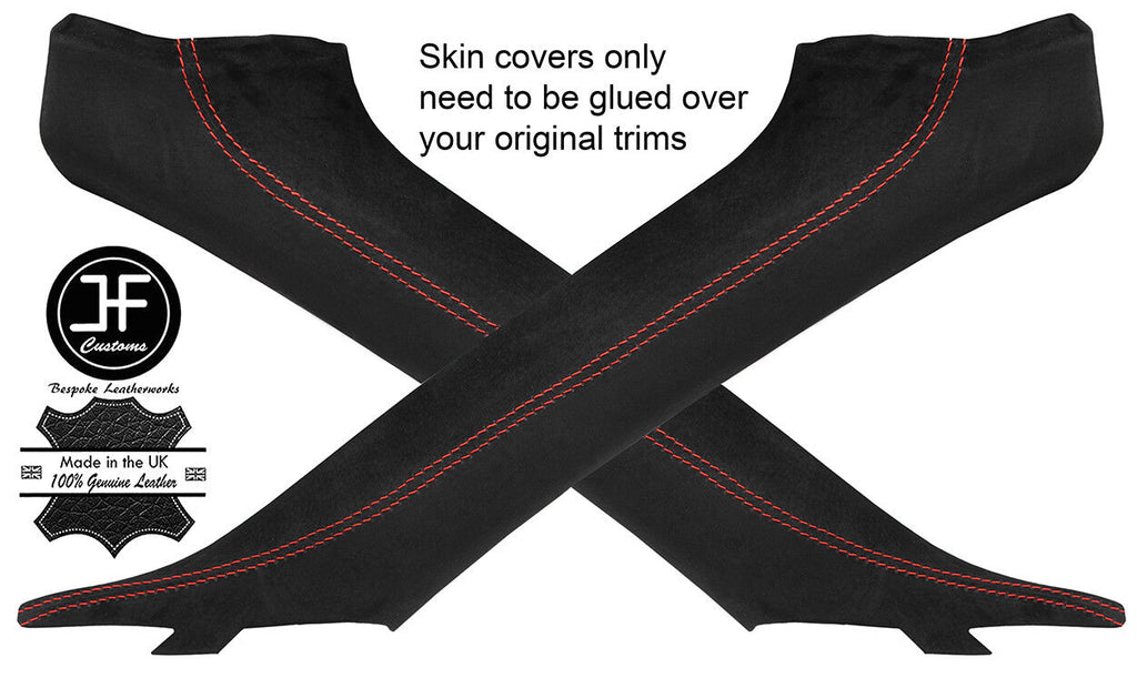 RED STITCH 2X A PILLAR SUEDE COVERS FOR AUDI TT CONVERTIBLE 98-06 STYLE 2