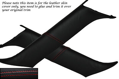 RED STITCH 2X WINDSCREEN PILLAR LEATHER SKIN COVER FITS SAAB 93 9-3 02-07
