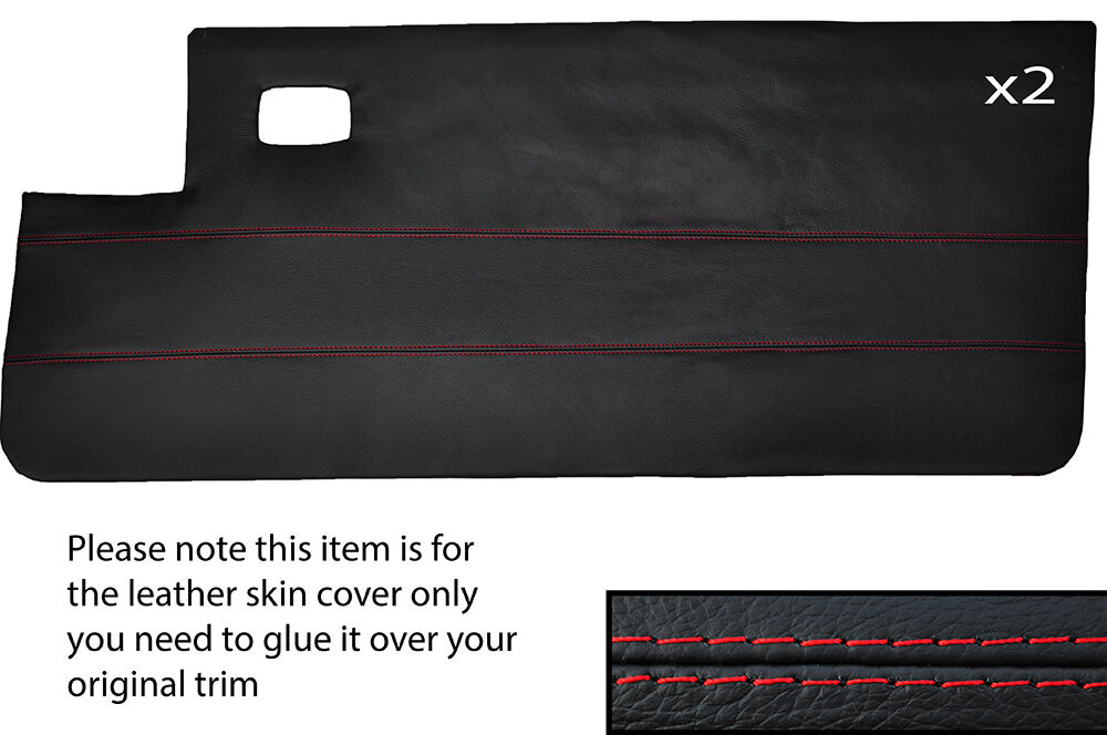 RED STITCH 2X FULL DOOR CARD LEATHER SKIN COVER FITS PEUGEOT 205 CJ CABRIO