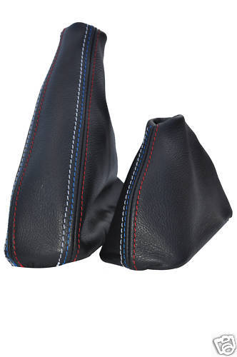 FITS BMW E46  AUTOMATIC GEAR & HANDBRAKE SET LEATHER TRI STRIPES CUSTOM NEW
