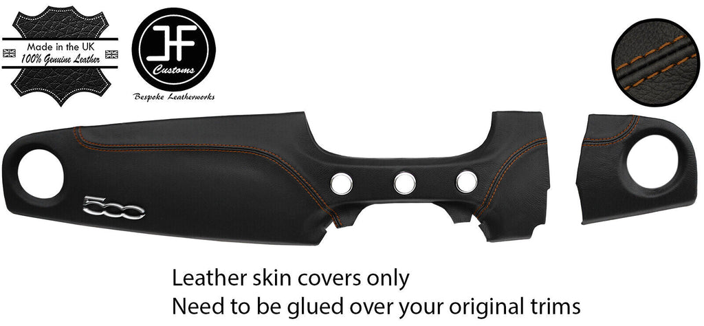BROWN STITCH 2 PIECE DASH KIT LEATHER COVER FOR FIAT 500 & ABARTH 07-16 STYLE 2