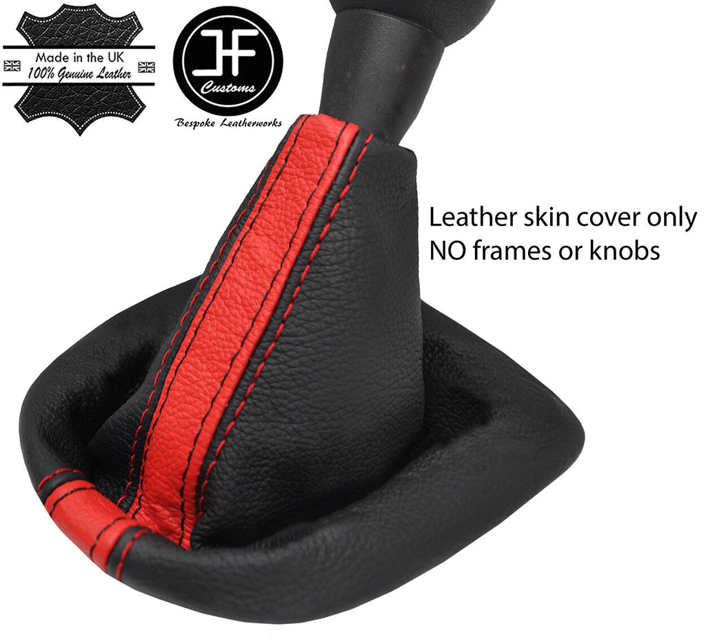 BLACK & RED STRIPE TOP GRAIN LEATHER MANUAL GEAR GAITER FOR PEUGEOT 307 01-08