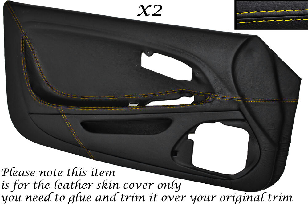 YELLOW STITCH 2X FULL DOOR CARD LEATHER SKIN COVER FITS MITSUBISHI FTO 1994-2001