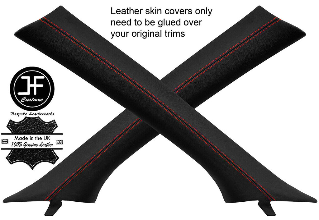 RED STITCH 2X A POST PILLAR LEATHER COVERS FITS BMW 5 SERIES E39 1995-2003