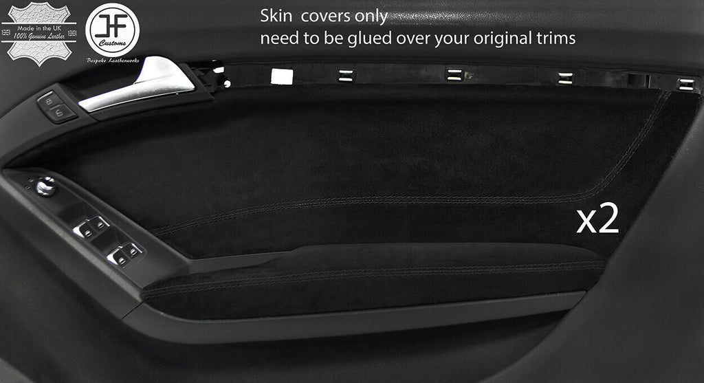 BLACK STITCH 2X FRONT DOOR CARD TRIM SUEDE COVERS FOR AUDI A5 CABRIO 09-16
