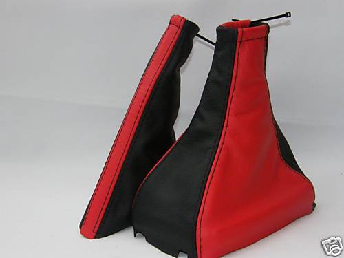 FITS VAUXHALL OPEL OMEGA B HANDBRAKE GEAR GAITER LEATHER RED &  BLACK CUSTOM NEW