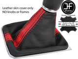 BLACK & RED STRIPE TOP GRAIN REAL LEATHER GEAR GAITER FOR VW PASSAT B8 15-18