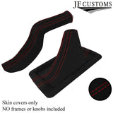 DARK RED STITCH SUEDE SLIM HANDBRAKE GEAR GAITERS FOR FORD MUSTANG 05-09