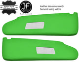 GREEN REAL LEATHER 2X SUN VISOR COVER FOR VW T6 TRANSPORTER 2 MIRROR CUTOUT