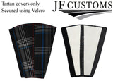 D RED STITCH BLUE TARTAN 2X SEAT BELT TALL COVERS FOR VW T6 TRANSPORTER